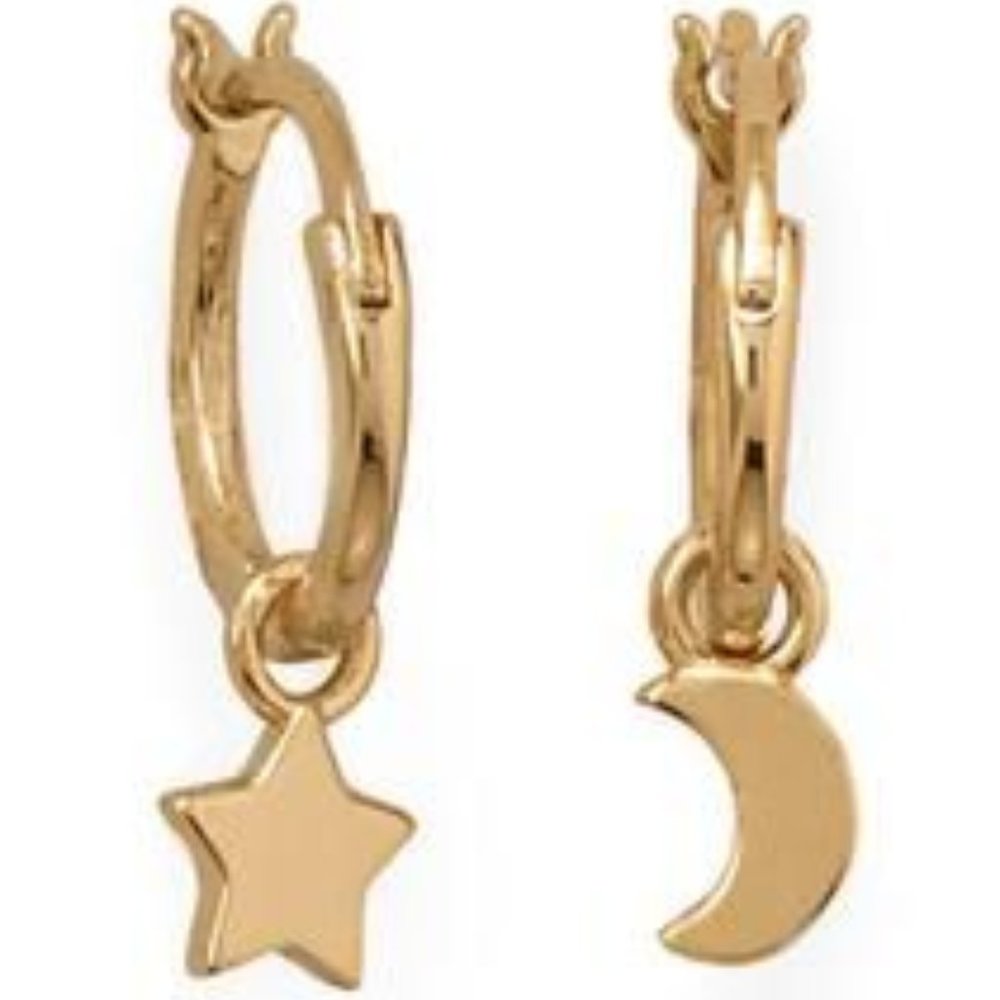 14k Gold Plated Sterling Silver Moon and Star Charm Hoop Earrings
